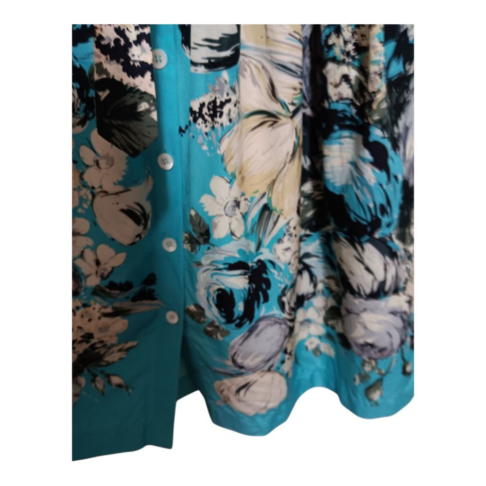 Nicole Farhi Silk Blend Turquoise Floral Button Up Belted Retro Midi Dress - Picture 13 of 16